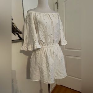 LUC-CE Off White Off The Shoulder Romper With Pearl Bead Detail Size Small